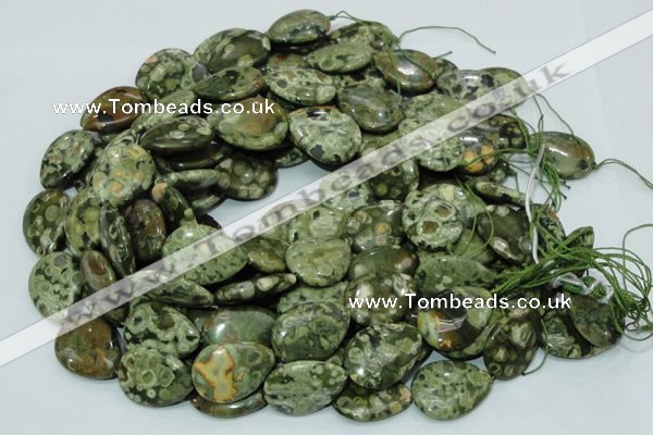 CPS49 15.5 inches 22*30mm flat teardrop green peacock stone beads