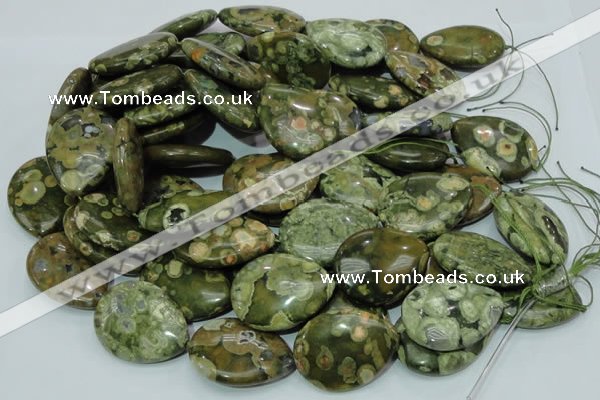 CPS50 15.5 inches 30*40mm flat teardrop green peacock stone beads