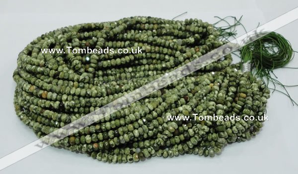 CPS51 15.5 inches 4*6mm faceted rondelle green peacock stone beads