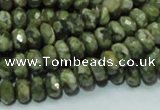 CPS52 15.5 inches 5*8mm faceted rondelle green peacock stone beads