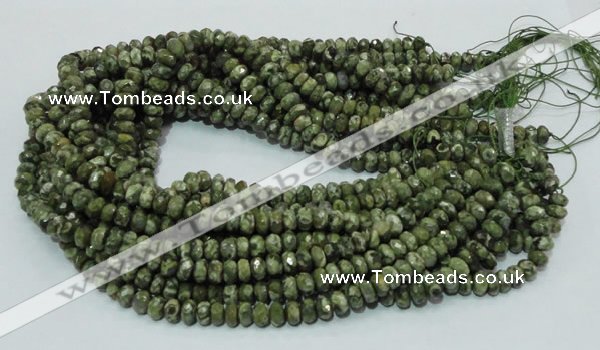 CPS52 15.5 inches 5*8mm faceted rondelle green peacock stone beads