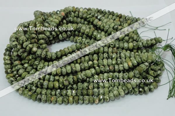 CPS53 15.5 inches 6*10mm faceted rondelle green peacock stone beads