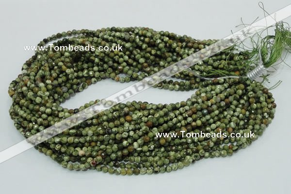 CPS54 15.5 inches 4mm faceted round green peacock stone beads