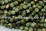 CPS55 15.5 inches 6mm faceted round green peacock stone beads