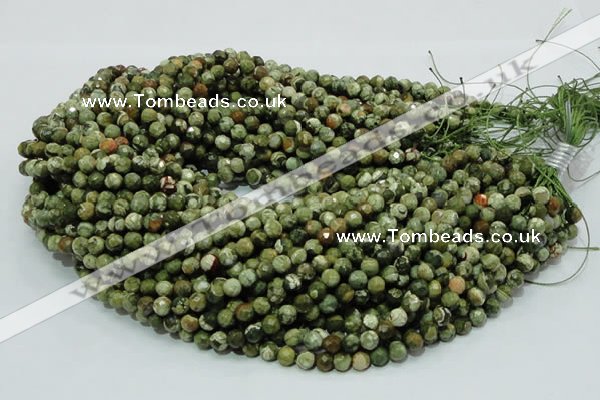 CPS55 15.5 inches 6mm faceted round green peacock stone beads