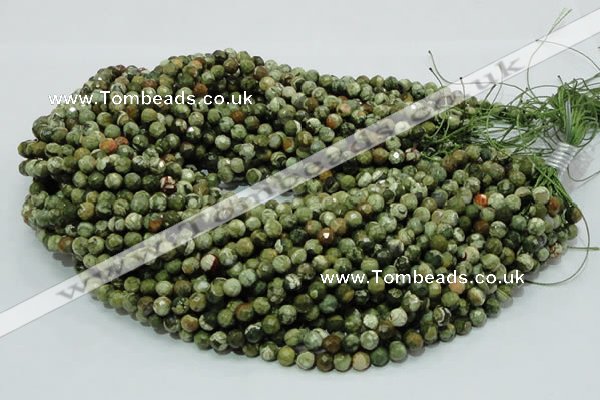 CPS56 15.5 inches 8mm faceted round green peacock stone beads