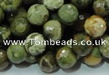 CPS58 15.5 inches 12mm faceted round green peacock stone beads