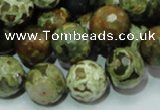 CPS59 15.5 inches 16mm faceted round green peacock stone beads