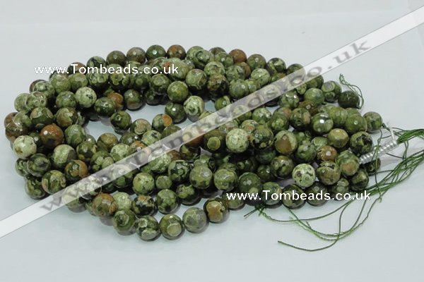 CPS59 15.5 inches 16mm faceted round green peacock stone beads