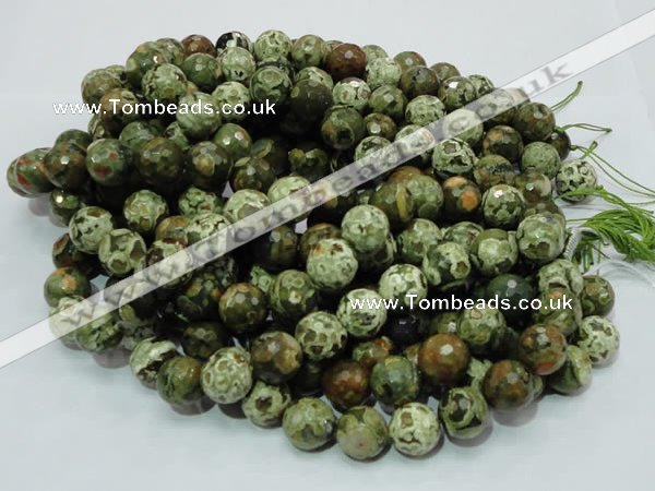 CPS60 15.5 inches 18mm faceted round green peacock stone beads