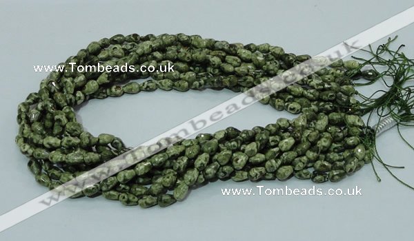 CPS62 15.5 inches 6*8mm faceted teardrop green peacock stone beads