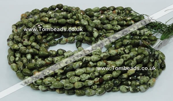 CPS63 15.5 inches 8*12mm faceted teardrop green peacock stone beads