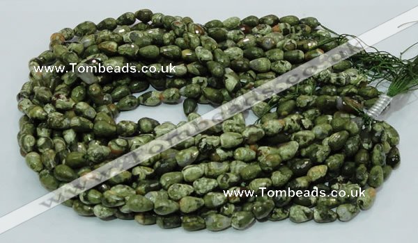 CPS64 15.5 inches 10*14mm faceted teardrop green peacock stone beads