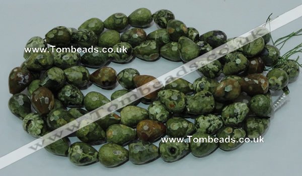 CPS65 15.5 inches 15*20mm faceted teardrop green peacock stone beads