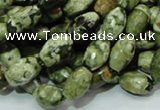 CPS66 15.5 inches 7*11mm faceted rice green peacock stone beads