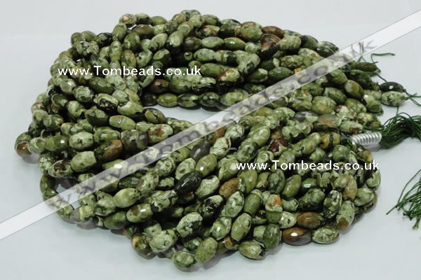 CPS67 15.5 inches 8*13mm faceted rice green peacock stone beads