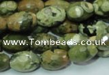 CPS68 15.5 inches 10*15mm faceted rice green peacock stone beads