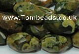 CPS69 15.5 inches 15*25mm faceted rice green peacock stone beads