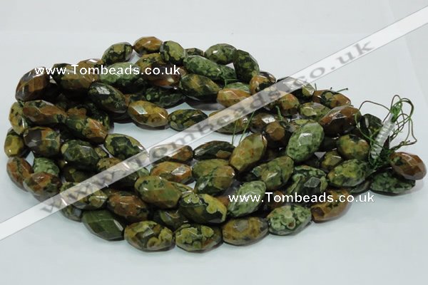 CPS69 15.5 inches 15*25mm faceted rice green peacock stone beads