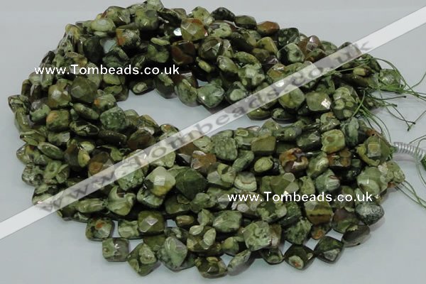 CPS73 15.5 inches 12*12mm faceted rhombic green peacock stone beads