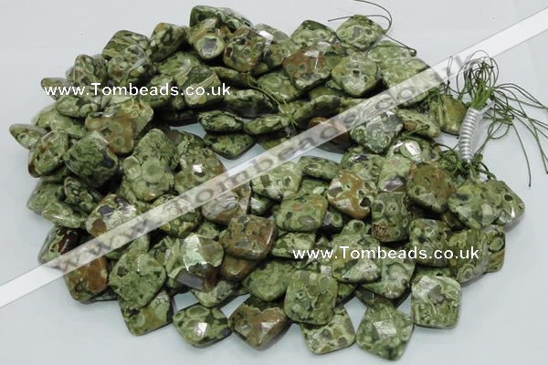 CPS75 15.5 inches 20*20mm faceted rhombic green peacock stone beads