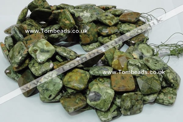 CPS76 15.5 inches 25*25mm faceted rhombic green peacock stone beads