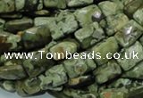 CPS78 15.5 inches 10*14mm faceted rectangle green peacock stone beads