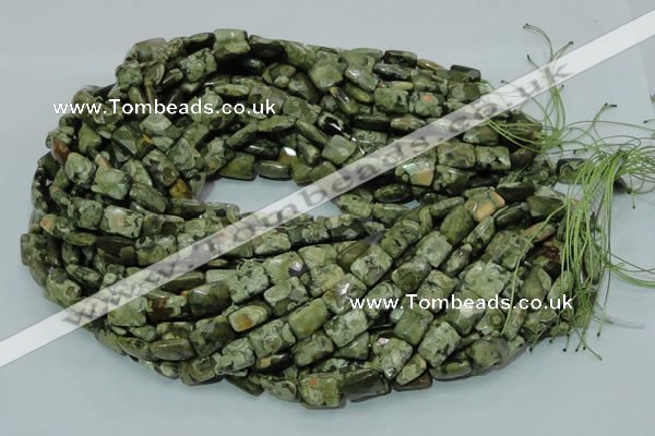 CPS79 15.5 inches 13*18mm faceted rectangle green peacock stone beads