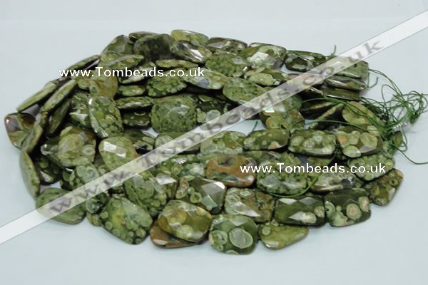 CPS80 15.5 inches 15*20mm faceted rectangle green peacock stone beads