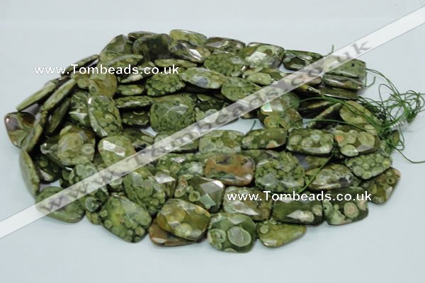 CPS81 15.5 inches 18*25mm faceted rectangle green peacock stone beads