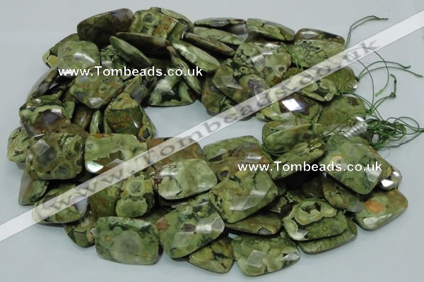 CPS82 15.5 inches 22*30mm faceted rectangle green peacock stone beads