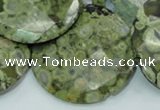 CPS88 15.5 inches 40mm faceted flat round green peacock stone beads