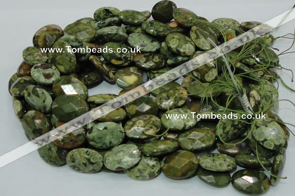 CPS92 15.5 inches 18*25mm faceted oval green peacock stone beads