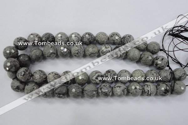 CPT116 15.5 inches 16mm faceted round grey picture jasper beads