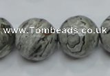 CPT118 15.5 inches 20mm faceted round grey picture jasper beads