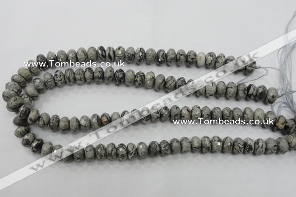 CPT121 15.5 inches 7*12mm faceted rondelle grey picture jasper beads