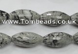 CPT122 15.5 inches 10*20mm faceted rice grey picture jasper beads