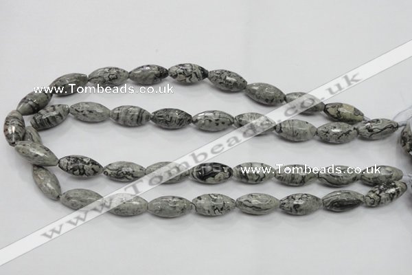 CPT122 15.5 inches 10*20mm faceted rice grey picture jasper beads