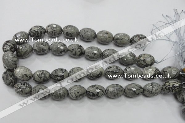 CPT123 15.5 inches 16*20mm faceted rice grey picture jasper beads