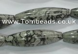 CPT124 15.5 inches 12*40mm rice grey picture jasper beads