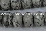 CPT135 15.5 inches 12*20mm faceted rondelle grey picture jasper beads