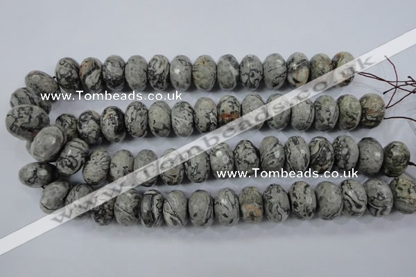 CPT135 15.5 inches 12*20mm faceted rondelle grey picture jasper beads