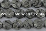 CPT140 15.5 inches 12mm faceted coin grey picture jasper beads