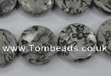 CPT141 15.5 inches 20mm faceted coin grey picture jasper beads