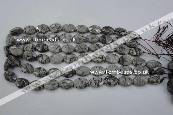 CPT145 15.5 inches 13*18mm faceted oval grey picture jasper beads