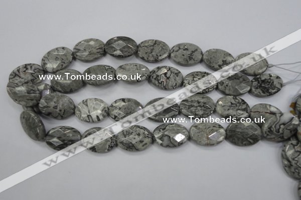 CPT147 15.5 inches 18*25mm faceted oval grey picture jasper beads