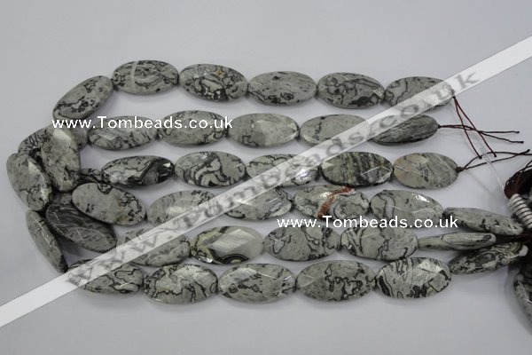 CPT148 15.5 inches 15*30mm faceted marquise grey picture jasper beads