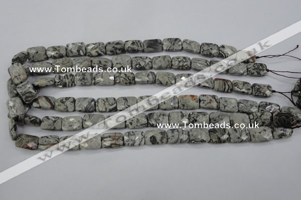 CPT152 15.5 inches 10*14mm faceted rectangle grey picture jasper beads