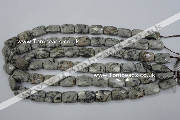 CPT154 15.5 inches 13*18mm faceted rectangle grey picture jasper beads