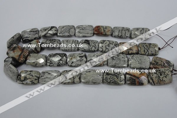 CPT156 15.5 inches 18*25mm faceted rectangle grey picture jasper beads